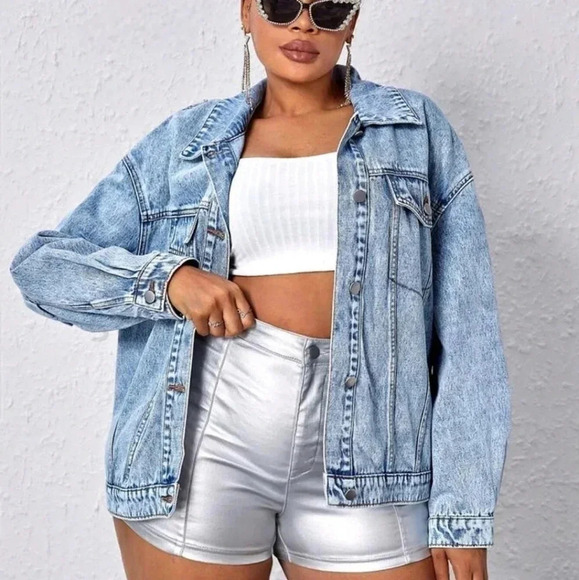 Floral Print Drop Shoulder Denim Jacket - Picture 6 of 14